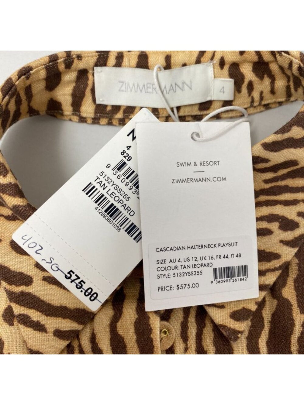 Zimmermann Cascadian Belted Pleated Leopard Linen Playsuit AU 4 / US 12 NWT $575 - Picture 12 of 15